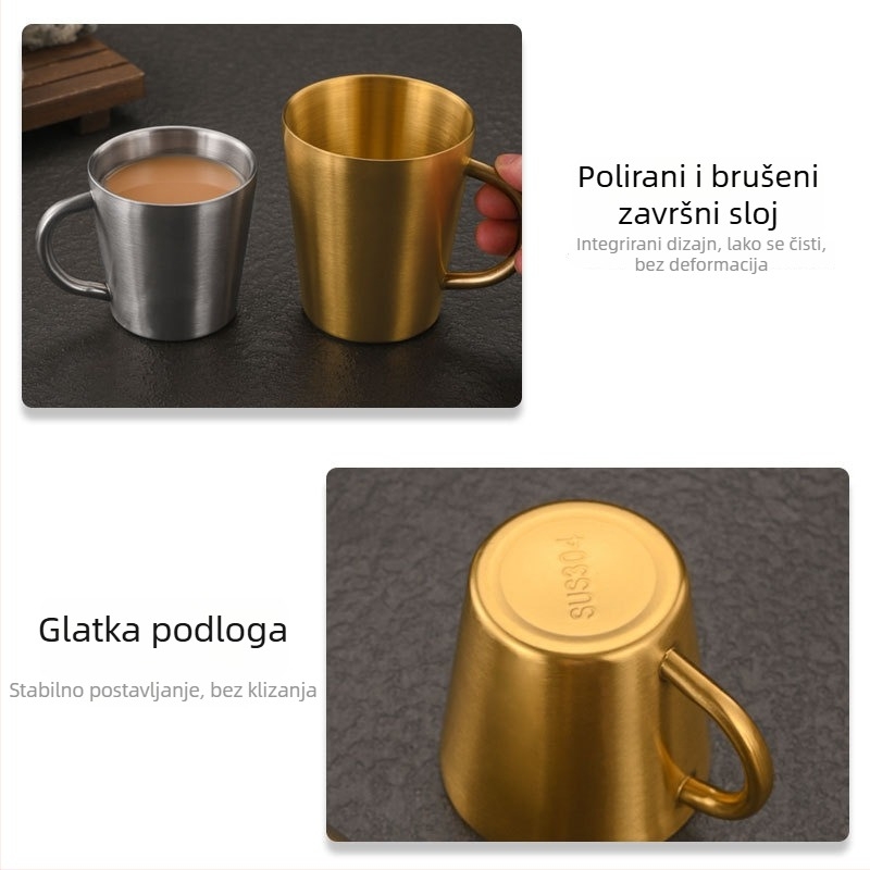Šalica od 304 nehrđajućeg čelika s dvostrukim stijenkama i držačem – velika kapaciteta, pogodna za pića (pivo, mlijeko i vodu), s prilagođenim logotipom