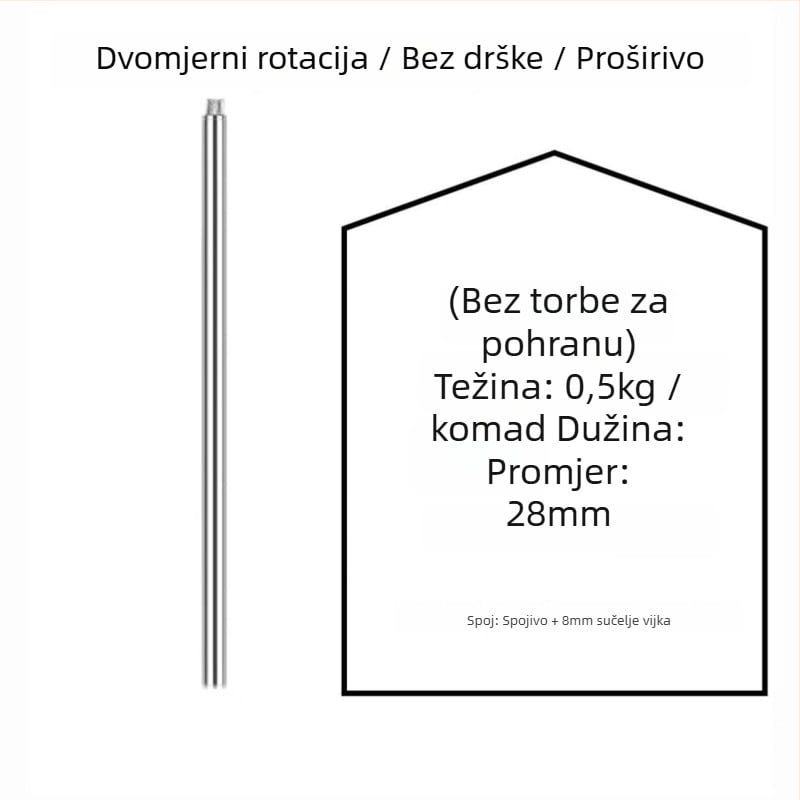 Nehrđajući čelični štap za mrežu za ribolov, 500 g, jednopartski, neproširiva