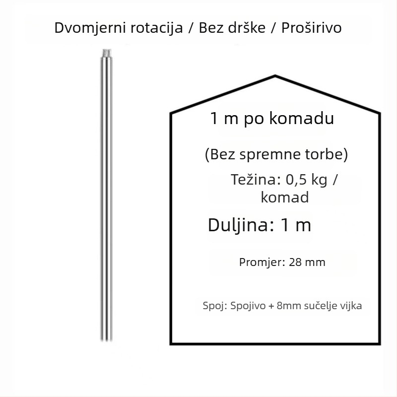 Nehrđajući čelični štap za mrežu za ribolov, 500 g, jednopartski, neproširiva