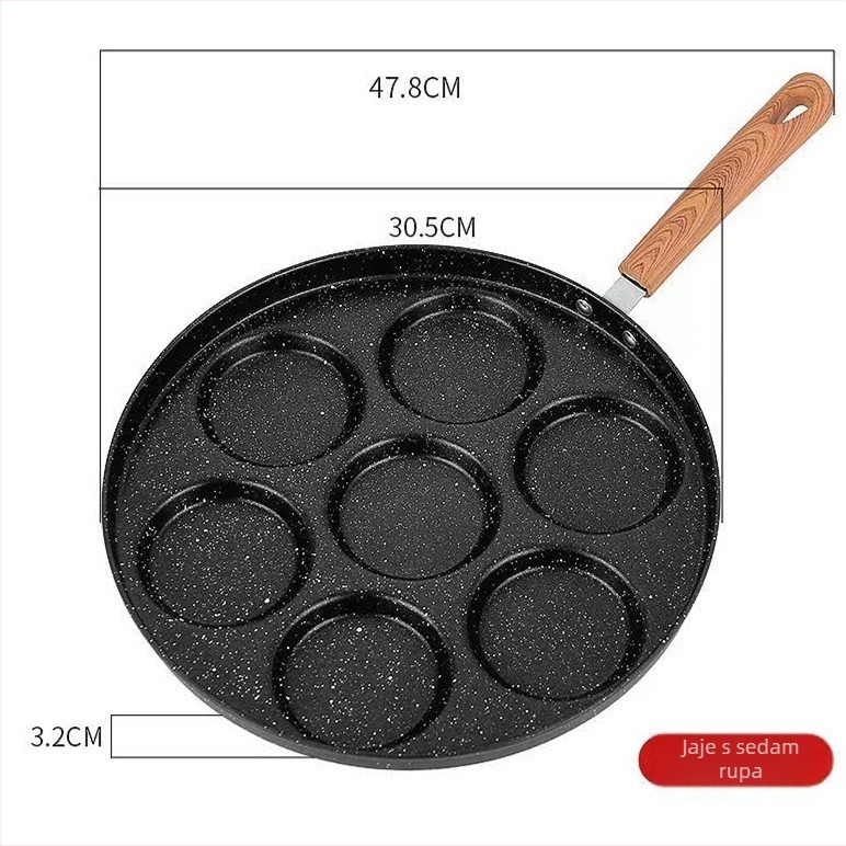 Tiganj za jaja sa sedam rupa i smiješnim dizajnom, Maifan kamen, neprijanjajući sloj, indukcijska kompatibilnost