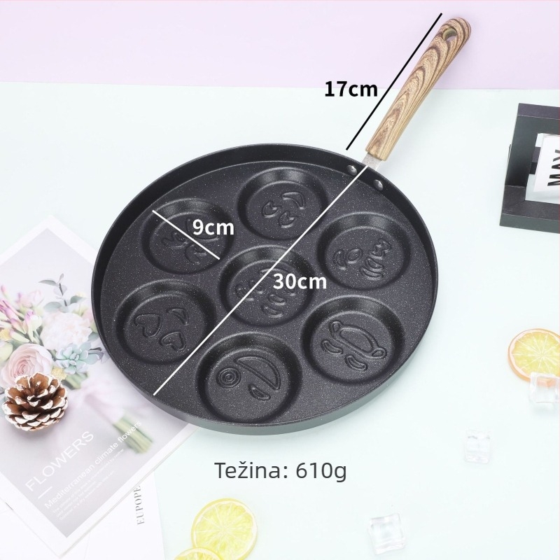 Tiganj za jaja sa sedam rupa i smiješnim dizajnom, Maifan kamen, neprijanjajući sloj, indukcijska kompatibilnost