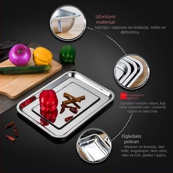 304 nehrđajući čelik četvrtasti tanjur, ogledno sjajna površina, pogodna za mikrovalnu, mogućnost prilagodbe
