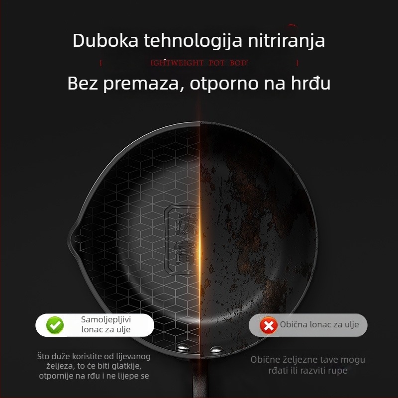 Tiganj za omletu od finog željeza, kineskog stila, s jednim dnom, 780 g, pogodan za univerzalnu ploču