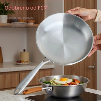 Nezašećena tava od nehrđajućeg čelika, bez premaza, s plosnatim dnom, model FP-HYOF, 201 čelika, pogodna za plin i indukciju