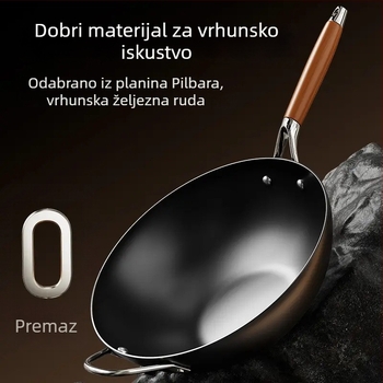 Wok od finog željeza, kineskog stila, stakleni poklopac, kompatibilan sa svim pločama, jednostrano dno