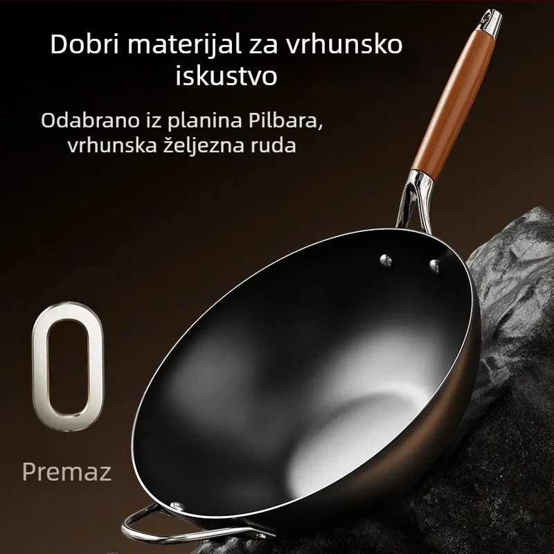 Wok od finog željeza, kineskog stila, stakleni poklopac, kompatibilan sa svim pločama, jednostrano dno