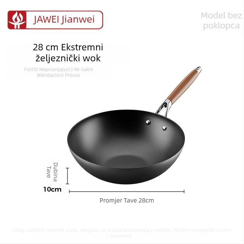 Wok od finog željeza, kineskog stila, stakleni poklopac, kompatibilan sa svim pločama, jednostrano dno