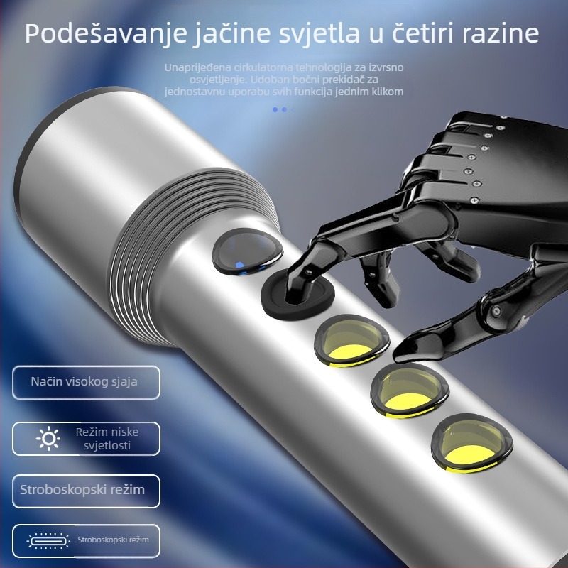 Jiadi LED svjetiljka s aluminijumskom legurom, punjiva, 3.7V, domet do 200 m, zaštita od prepunjenja, otporna na eksplozije, trajanje baterije 30 h