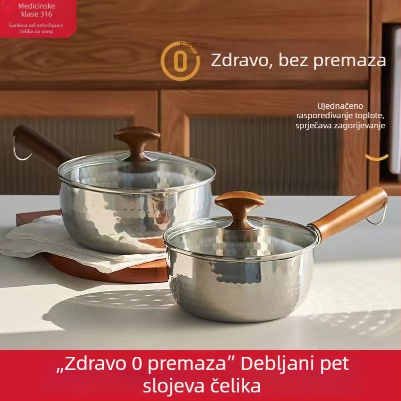 Lonac za mlijeko, neprijanjajući, nehrđajući čelik 316, japanskog stila Yukihira, s jednim dnom, kompatibilan sa svim pločama