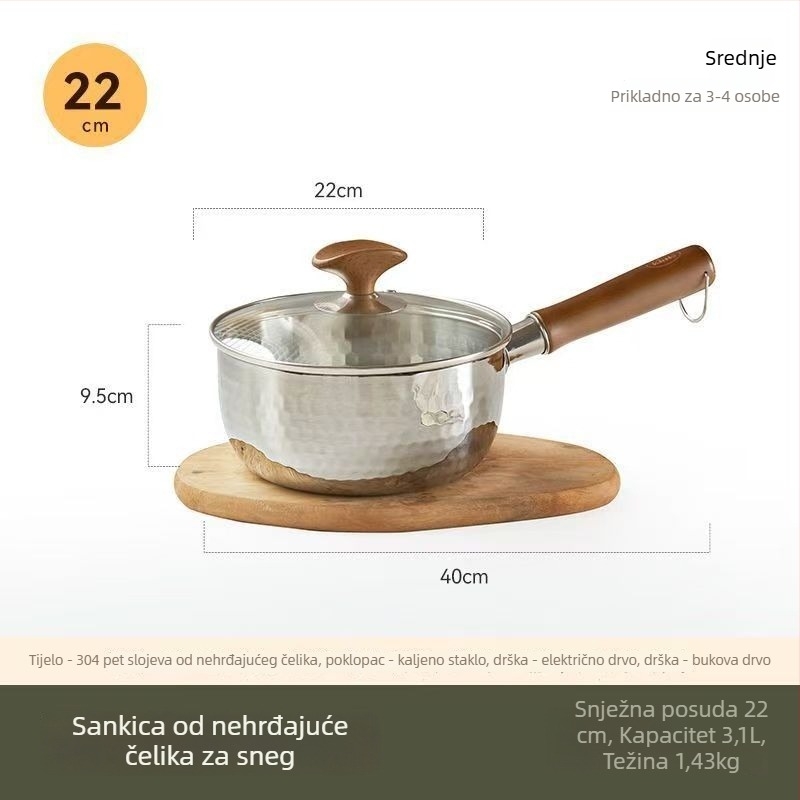 Lonac za mlijeko, neprijanjajući, nehrđajući čelik 316, japanskog stila Yukihira, s jednim dnom, kompatibilan sa svim pločama