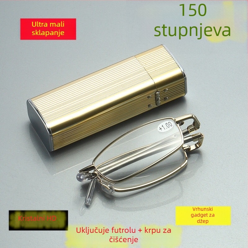 Sklopive naočale za čitanje protiv zračenja s metalnim okvirom i staklenim lećama, asferične leće