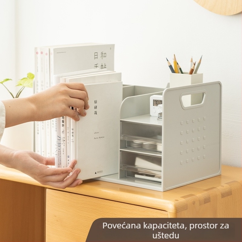 L-oblik knjižni stalak sa ladicom, stolni regal za pohranu, plastika, model SD-2633, pakiranje: 1