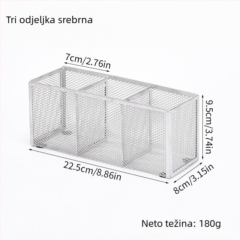 Metalni organizator za stolno korištenje s više odjeljaka (3 ili 4), držač olovaka i kozmetički organizator, mogućnost prilagodbe
