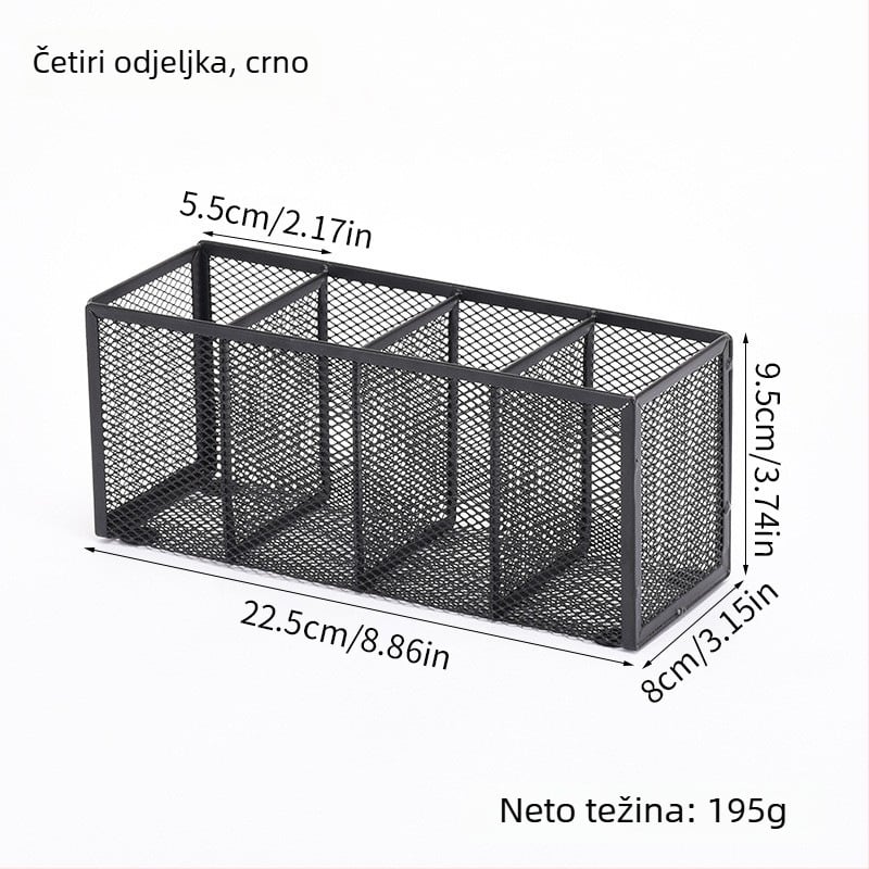 Metalni organizator za stolno korištenje s više odjeljaka (3 ili 4), držač olovaka i kozmetički organizator, mogućnost prilagodbe