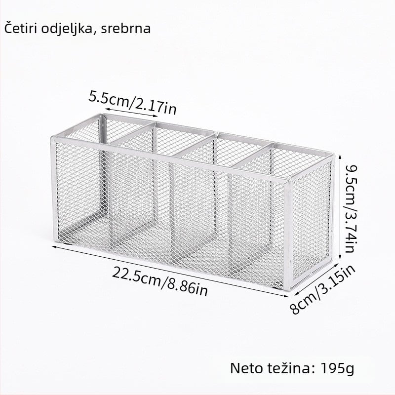 Metalni organizator za stolno korištenje s više odjeljaka (3 ili 4), držač olovaka i kozmetički organizator, mogućnost prilagodbe