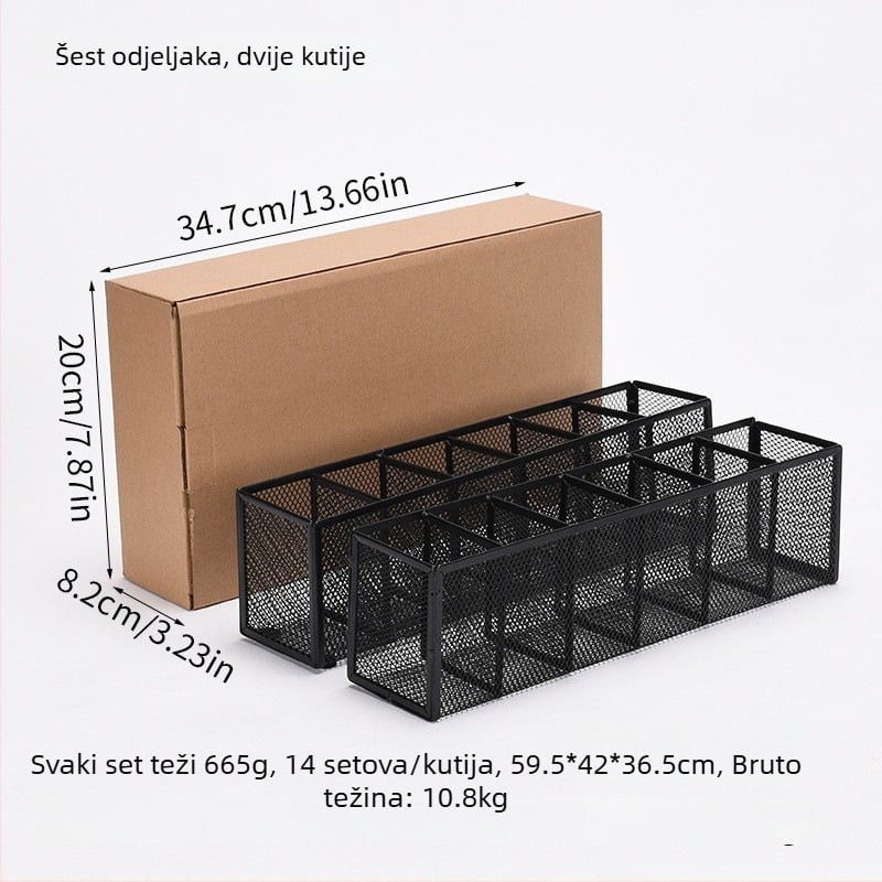 Metalni organizator za stolno korištenje s više odjeljaka (3 ili 4), držač olovaka i kozmetički organizator, mogućnost prilagodbe