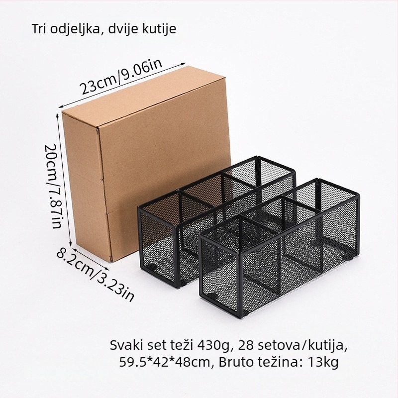 Metalni organizator za stolno korištenje s više odjeljaka (3 ili 4), držač olovaka i kozmetički organizator, mogućnost prilagodbe