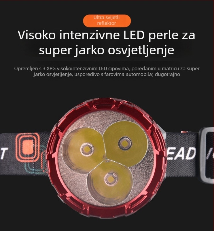 Punjiva LED čelna lampica, višenamjenska, model 208-3, domet svjetla 50 m, trajanje 3 sata