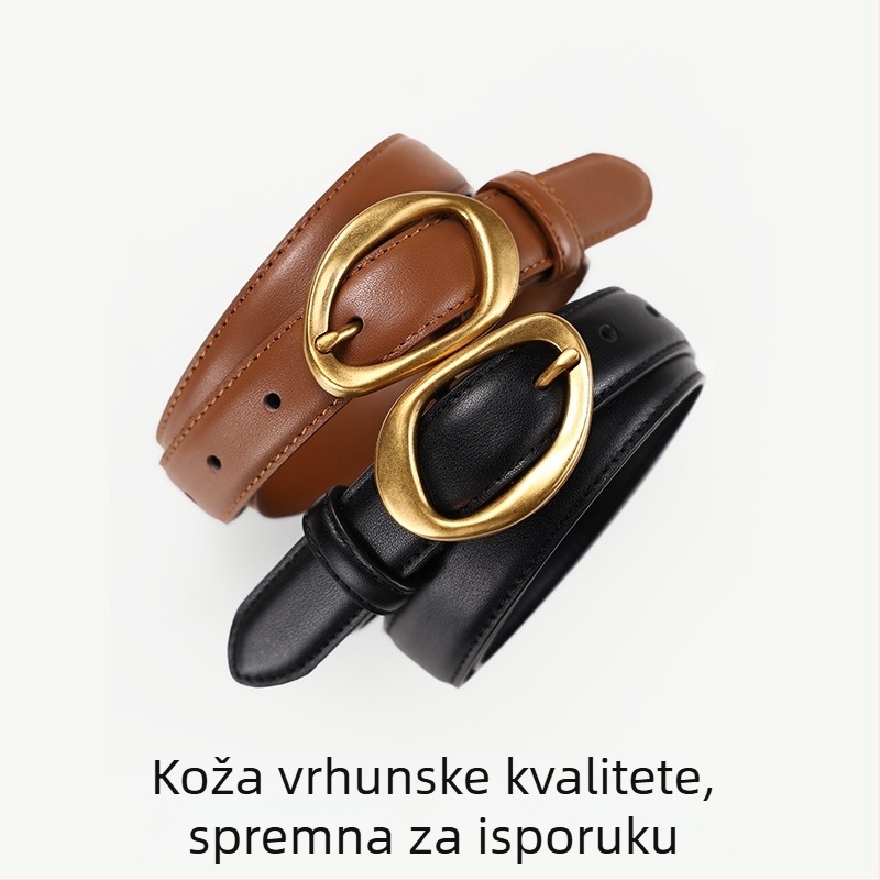 Ženski kaiš od prave kože s kopčom na pin - Prvi sloj teleće kože, širina 2-4 cm