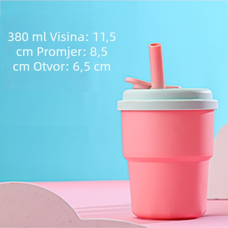 Dječja čaša za piće sa silikonskom slamkom, plastična, crtani stil, otporna na padove