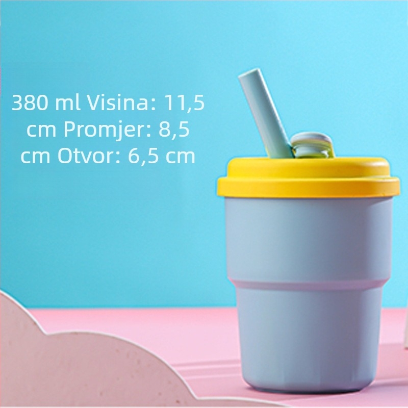 Dječja čaša za piće sa silikonskom slamkom, plastična, crtani stil, otporna na padove