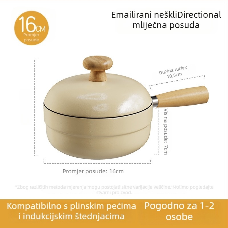 Lonac za mlijeko s emajlom od keramike, čelično tijelo, neklizajući, stakleni poklopac, sve-u-jedno lonac za juhe