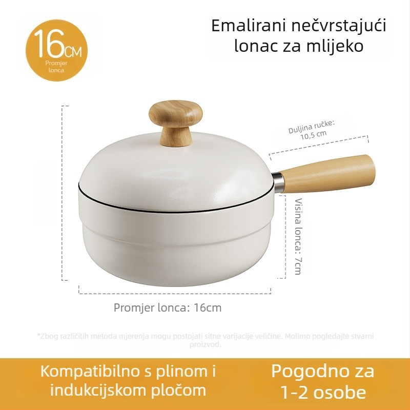 Lonac za mlijeko s emajlom od keramike, čelično tijelo, neklizajući, stakleni poklopac, sve-u-jedno lonac za juhe