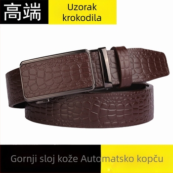 Muški kožni pojas od prave kože s uzorkom krokodila, automatska kopča, širina 3,5 cm