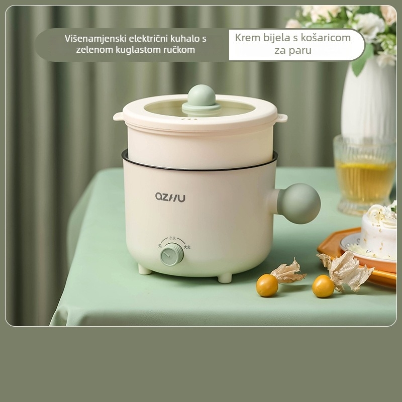 Električna kuhalna posuda s kugličnom ručkom, model DTM-ball, kapacitet do 2 L, za 2–3 osobe, crna keramička neprijanjajuća unutarnja posuda, upravljanje gumbom, izolacija i brzo kuhanje pare