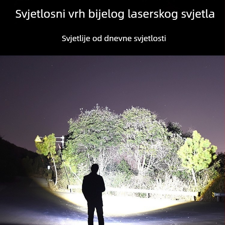 LED baterijska svjetiljka s sigurnosnim čekićem, bijeli laser, 5000mAh baterija, Type-C punjenje, COB bočno svjetlo, dvostruki izvor svjetla, domet 500 m+