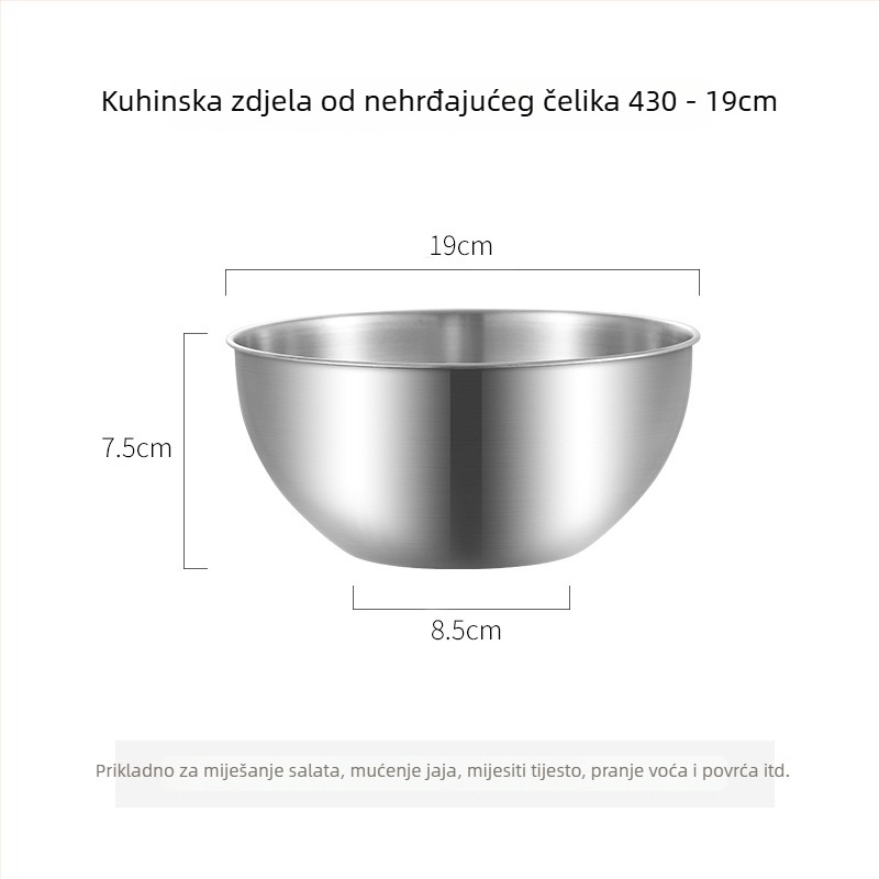 Nerđajući čelični bazen s integriranom skalom za pranje povrća i miješenje tijesta — okrugla kuhinjska posuda