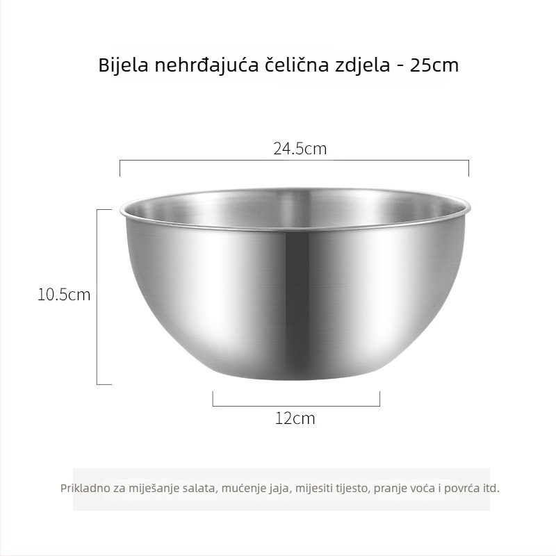 Nerđajući čelični bazen s integriranom skalom za pranje povrća i miješenje tijesta — okrugla kuhinjska posuda