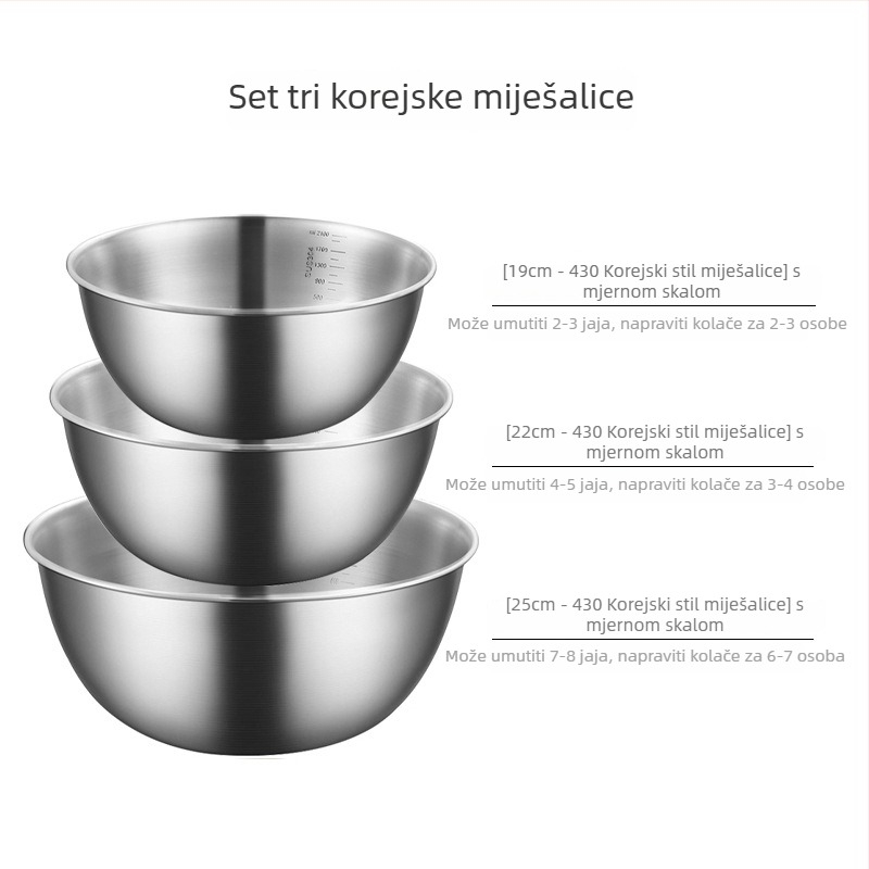 Nerđajući čelični bazen s integriranom skalom za pranje povrća i miješenje tijesta — okrugla kuhinjska posuda
