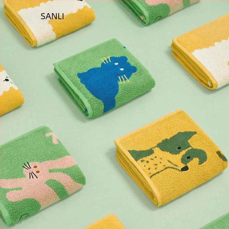 Sanli dječji karikaturistički kvadratni ručnik za lice, pamuk, 32s pređa, jacquard tkanina, upijanje vode 5–10 s