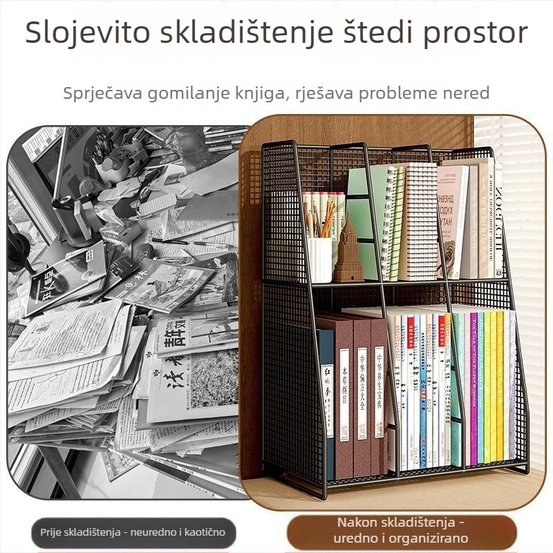 Višeslojni metalni stolni organizator s klipovima za knjige; ovlaštena privatna marka; uvoz: Ne; IP: Ne; poklon: Ne