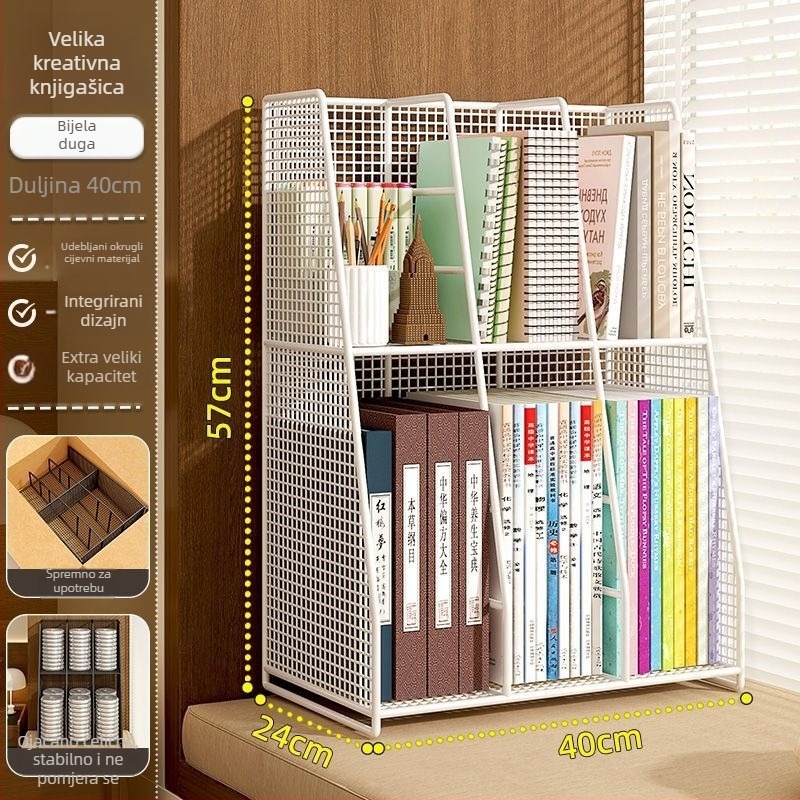 Višeslojni metalni stolni organizator s klipovima za knjige; ovlaštena privatna marka; uvoz: Ne; IP: Ne; poklon: Ne