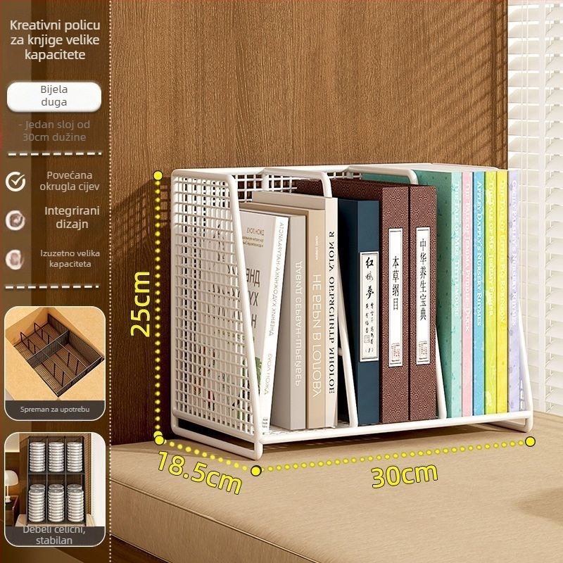 Višeslojni metalni stolni organizator s klipovima za knjige; ovlaštena privatna marka; uvoz: Ne; IP: Ne; poklon: Ne