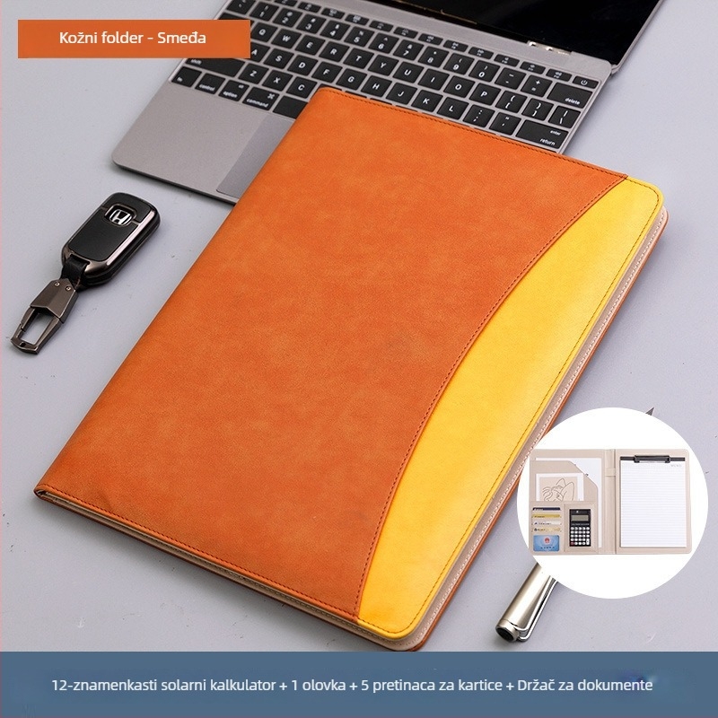 Kožna A4 mapa s snažnim stezalom i stezalom za ploču, mogućnost tiskanja logotipa