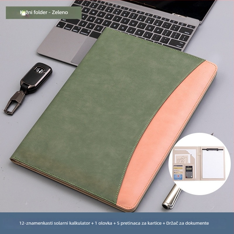 Kožna A4 mapa s snažnim stezalom i stezalom za ploču, mogućnost tiskanja logotipa