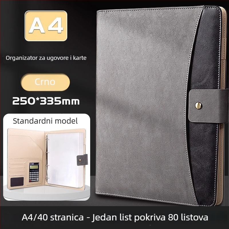 Kožna A4 mapa s snažnim stezalom i stezalom za ploču, mogućnost tiskanja logotipa
