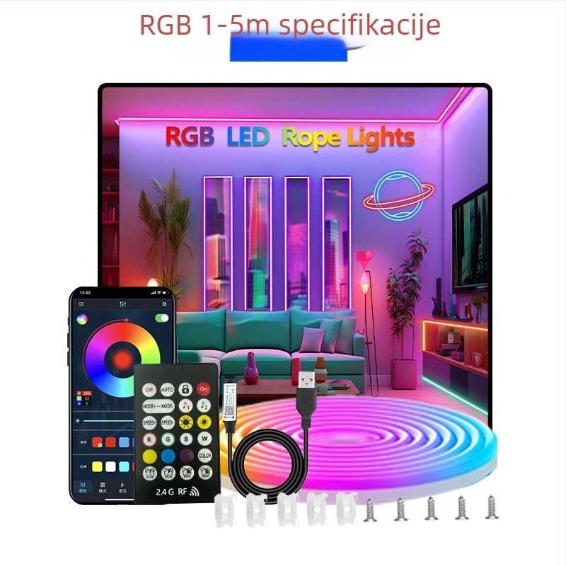 5V LED neonska traka, 3535 LED, 60/m, regulacija svjetline, Bluetooth/Wi‑Fi daljinsko upravljanje