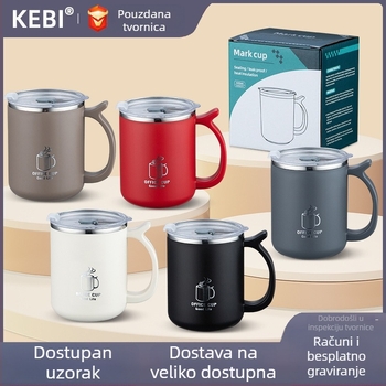 KEBI 304 nehrđajući čelik, dvostruko izolirana čaša za vodu s PP poklopcem