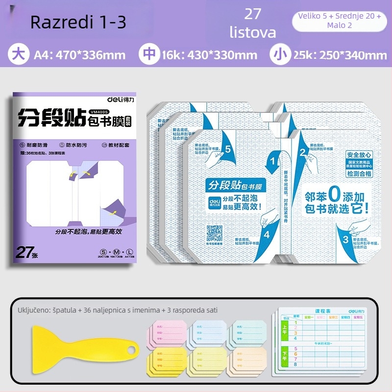 Deli naslovnica za knjigu – segmentirana, samoljepljiva, prozirno mat, vodootporna, CPP materijal