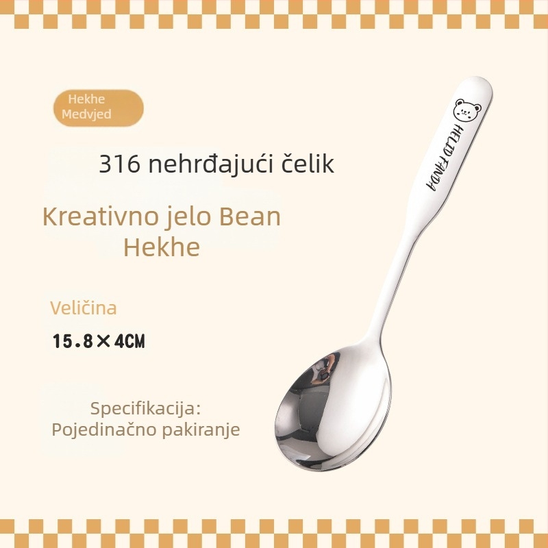 Dječja žlica s motivom obitelji medvjeda, nehrđajući čelik, debeli dizajn, ogledni završetak