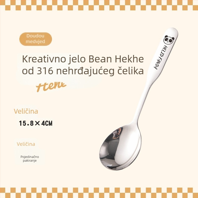 Dječja žlica s motivom obitelji medvjeda, nehrđajući čelik, debeli dizajn, ogledni završetak