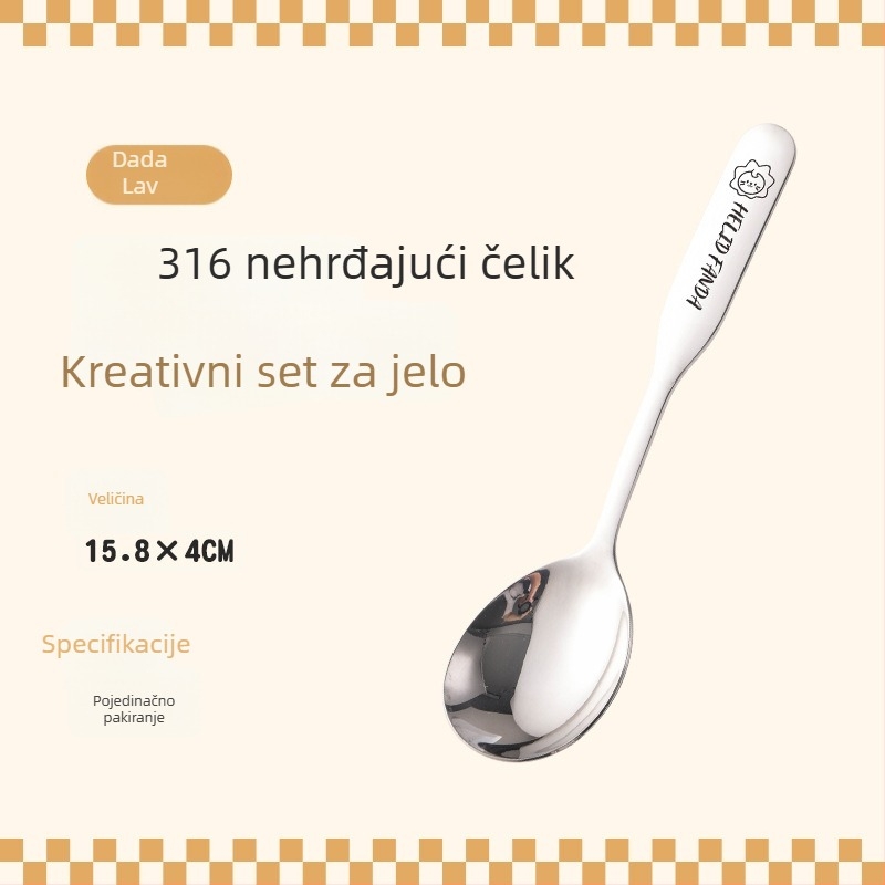 Dječja žlica s motivom obitelji medvjeda, nehrđajući čelik, debeli dizajn, ogledni završetak