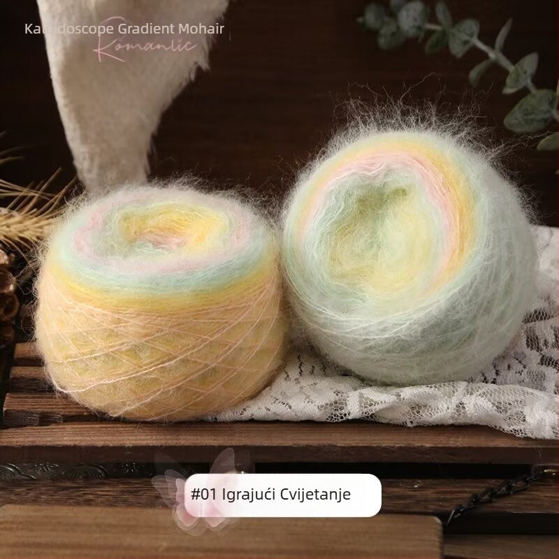 Pređa za ručno pletenje za šalove i kapute — Kaleidoscope Gradient Mohair, mješavina vlakana, prstenasto predenje, grupna pređa