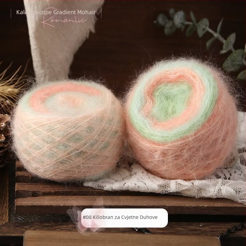 Pređa za ručno pletenje za šalove i kapute — Kaleidoscope Gradient Mohair, mješavina vlakana, prstenasto predenje, grupna pređa