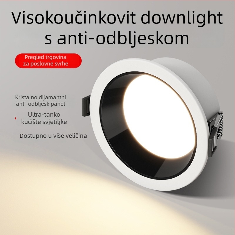 Ultra-tanki LED downlight visokog kapaciteta s anti-glare dubokim kupolom, za trgovine odjećom, 220V, 6000K, aluminijsko kućište, trajanje 20000h
