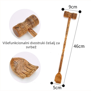 Drevesni alat za svrbež i dvostruki funkcionalni masežni čekić s dugom drškom, ručno izrađena tekstura, materijal Redwood, moderan minimalistički stil za dom